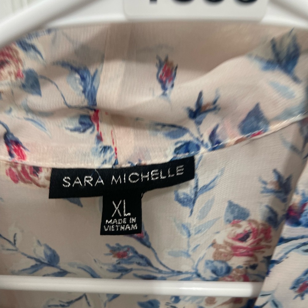 Sara Michelle Floral Drape Blouse - Cream and Blue - Picture 7 of 14